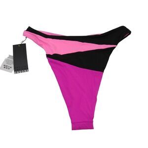 One One Women's High Waist High-Cut Cheeky Color Block Swim Bottom SZ L
